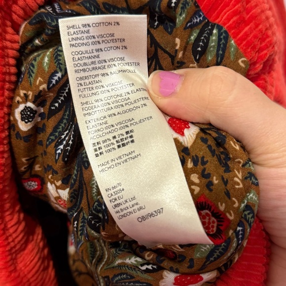 Anthropologie Women’s Coral Maeve Jackson Corduroy Puffer Jacket Coat Size Large - Picture 8 of 10